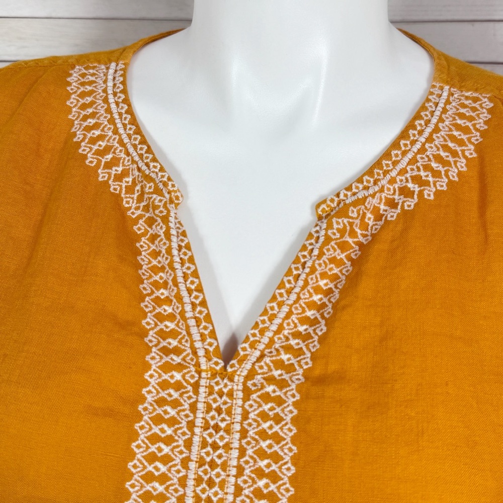 House of Harlow 1960 Embroidered Retro Linen Cap Sleeve Blouse Orange Large - Picture 5 of 10